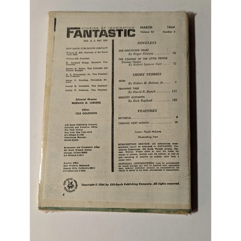 Fantastic ‎ Mar 1964, Rohrer Jr. Roger Zelazny ID:28493